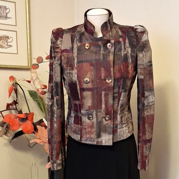 NWT Simon Chang Purple Multicolor Double-Breasted Blazer Jacket 6 S - Picture 3 of 14